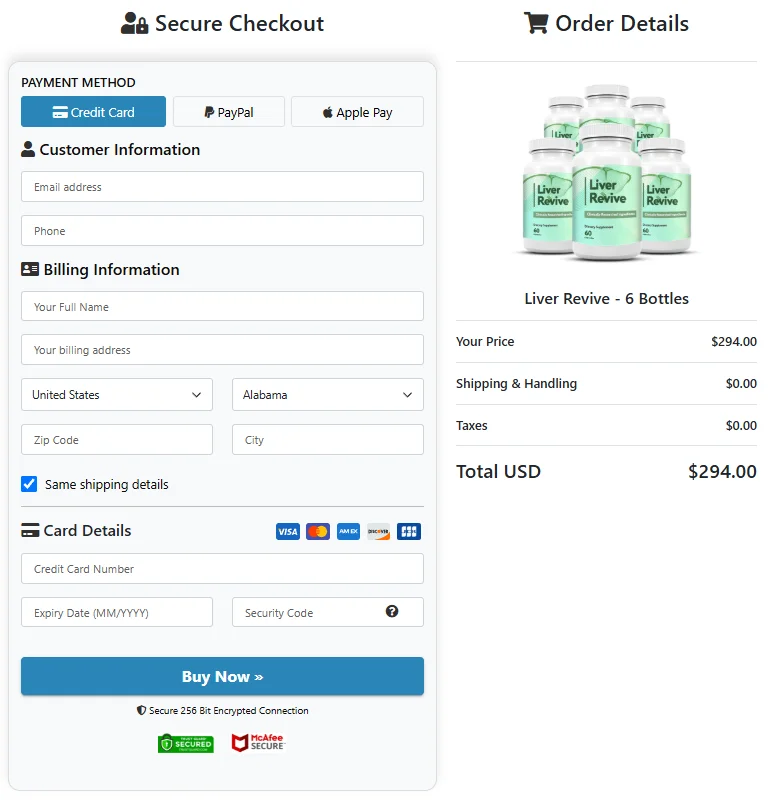 Liver Revive Secured Order Page